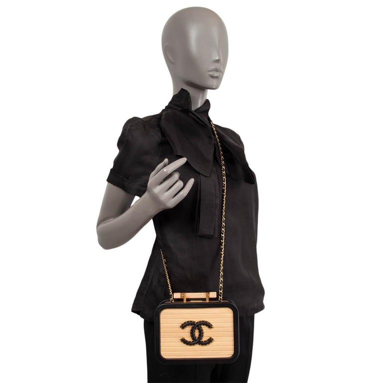 Chanel Beech Wood And Black Lambskin CC Vanity Case Brushed Gold