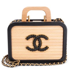 CHANEL beige & black 2022 22C DUBAI BEECH WOOD SMALL VANITY Shoulder Bag