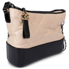 CHANEL beige & black Aged Calfskin leather 20C GABRIELLE MEDIUM HOBO Bag