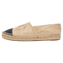 Chanel Beige/Black Canvas and Leather CC Espadrille Flats Size 41