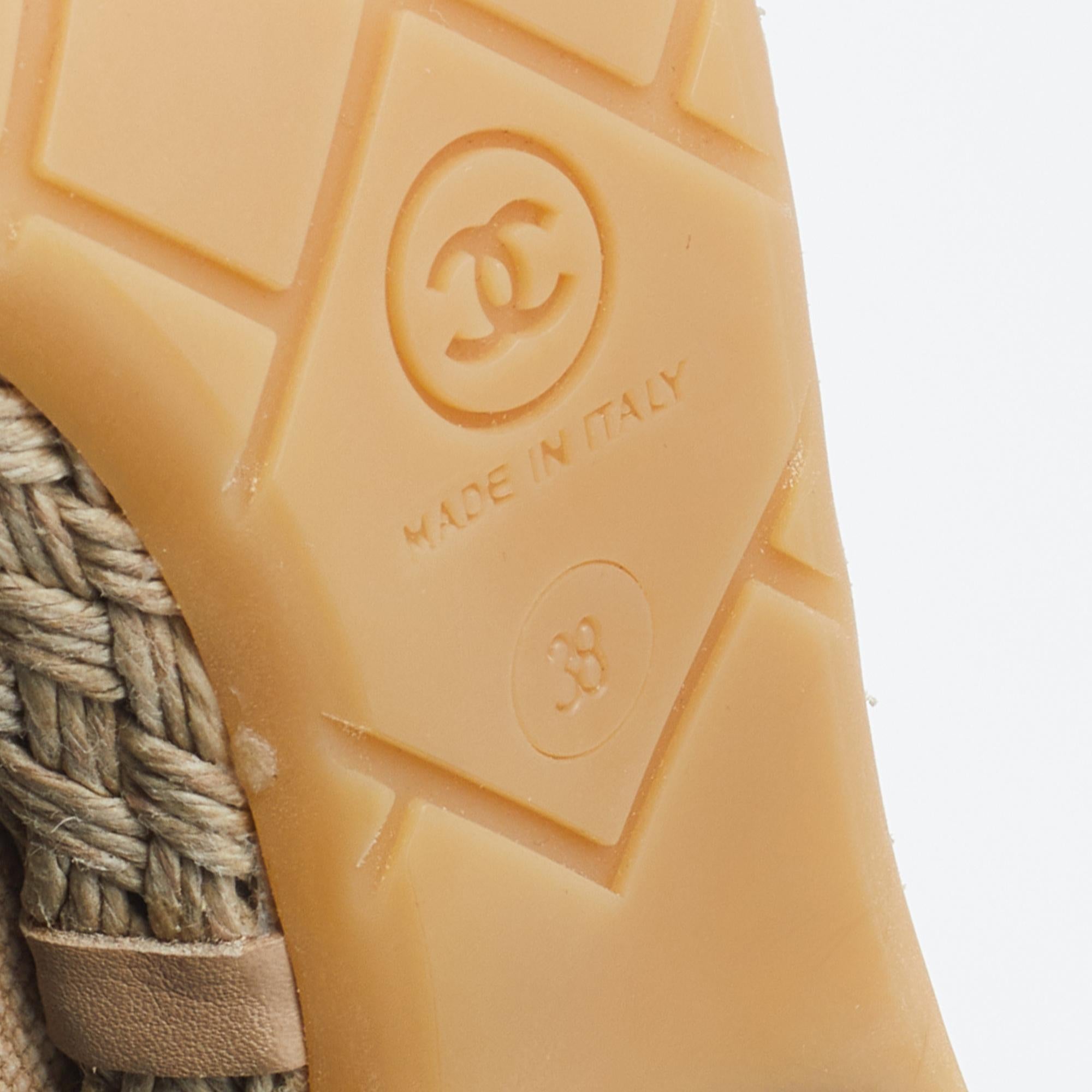 Chanel Beige/Black Canvas CC Cap Toe Espadrille Booties Size 38 1