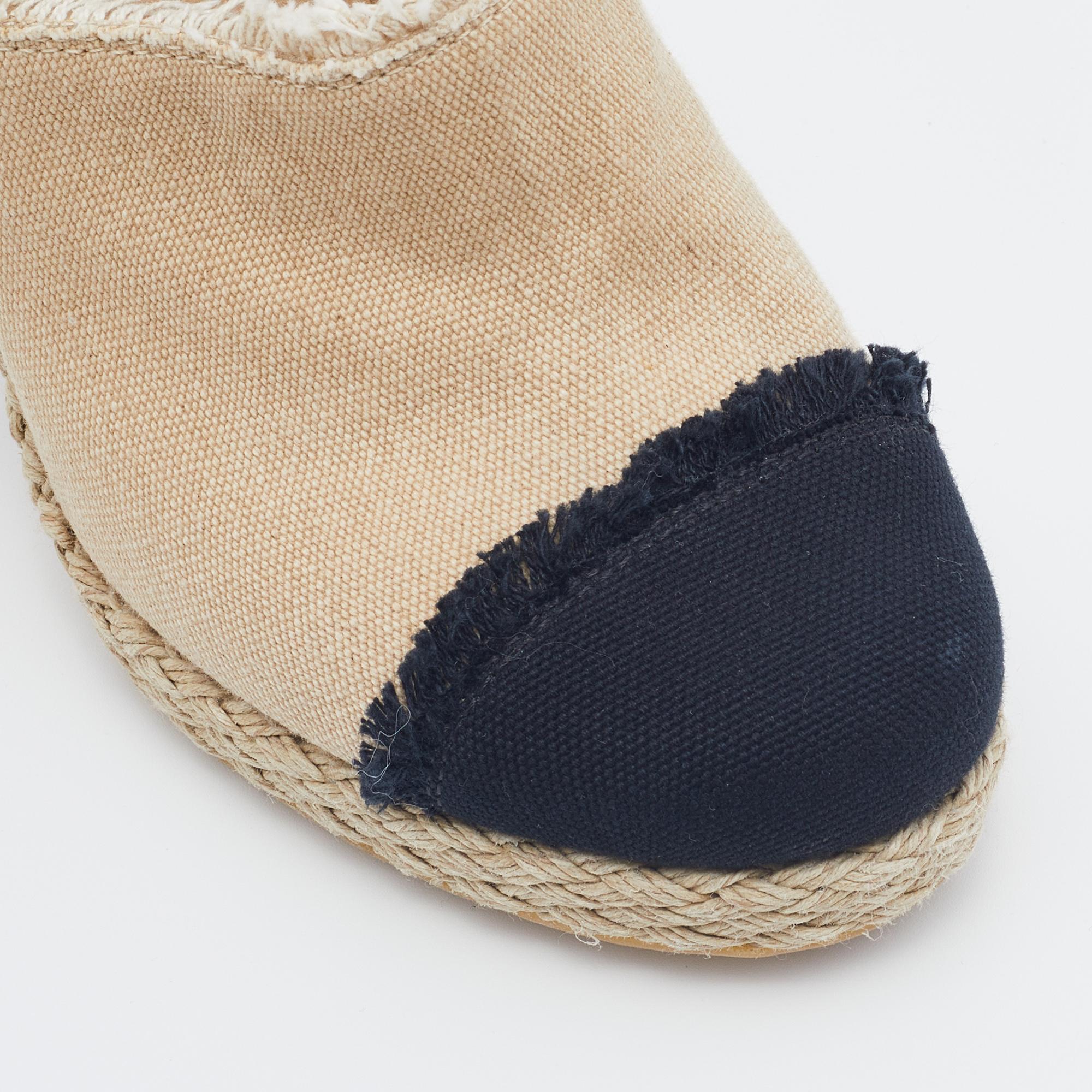 Chanel Beige/Black Canvas CC Cap Toe Espadrille Booties Size 38 2