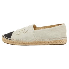 Chanel Beige/Black Canvas CC Espadrille Flats Size 41