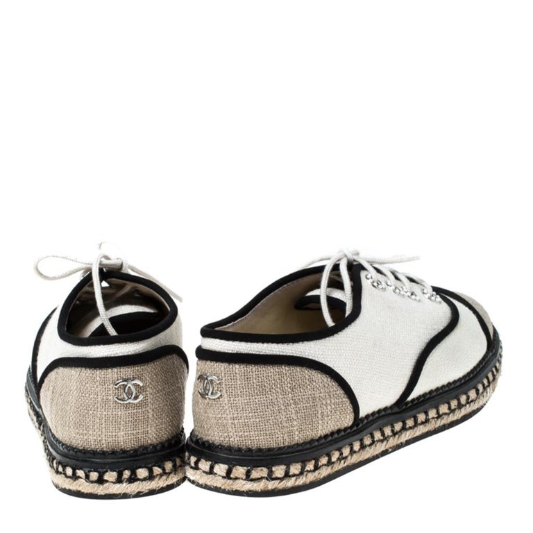Chanel Beige/Black Canvas Lace Up Espadrilles Sneakers Size 36 For Sale at  1stDibs