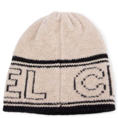 CHANEL beige & black cashmere wool silk 2021 21K LOGO BEANIE Hat