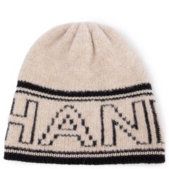 CHANEL Beige & Schwarzer & schwarzer Kaschmir-Woll-Seidenhut 2021 21K LOGO BEANIE