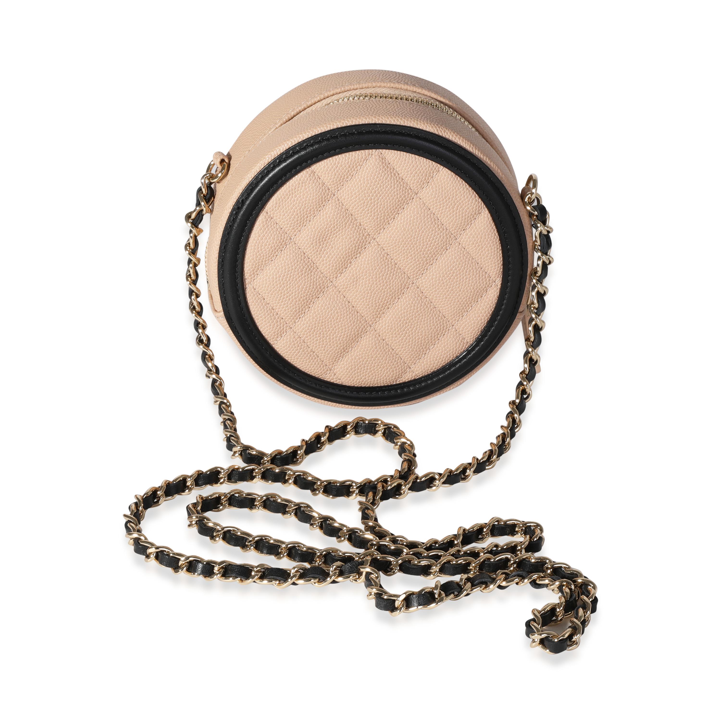 Women's Chanel Beige & Black Caviar Quilted Round Filigree Crossbody