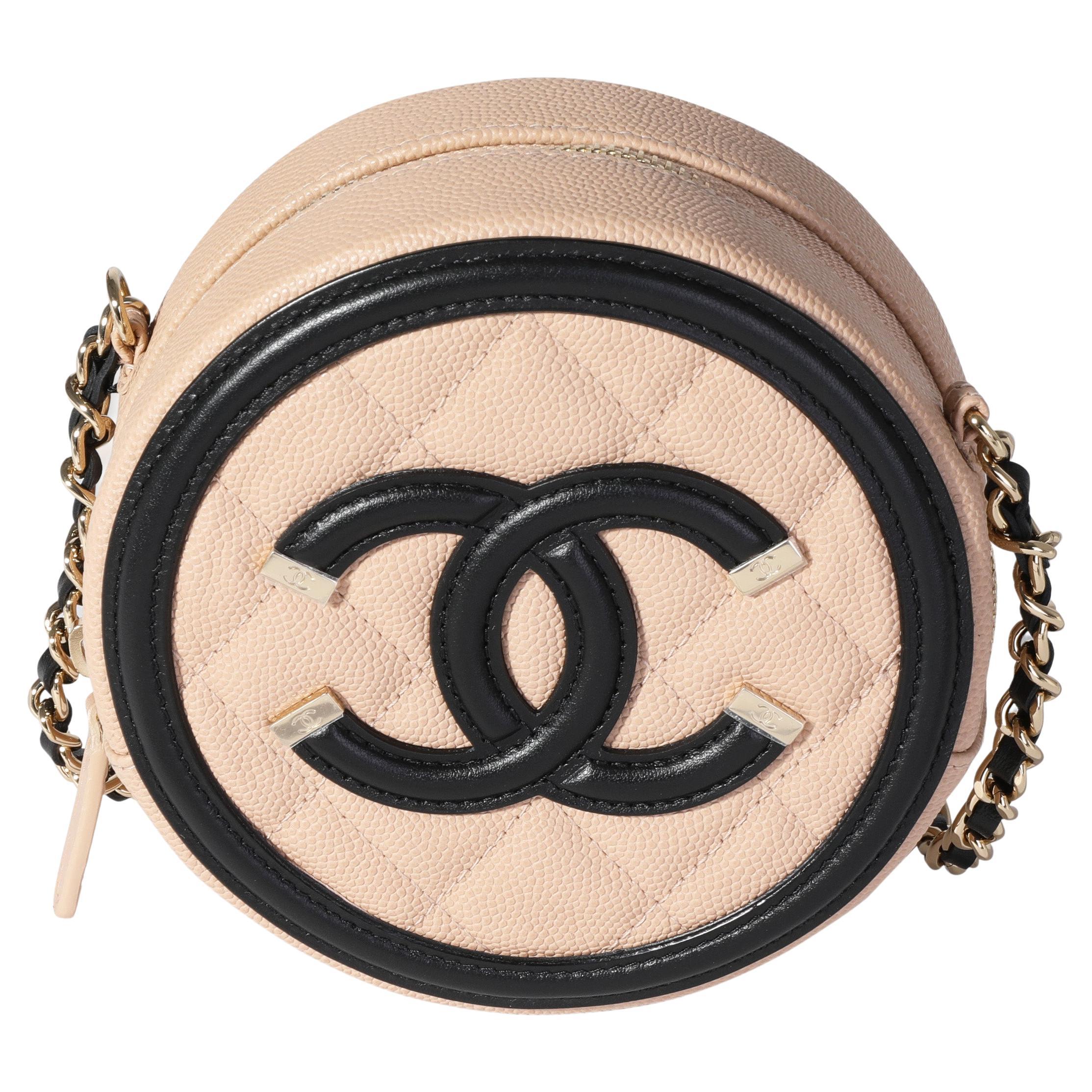 Chanel Beige and Black Caviar Quilted Round Filigree Crossbody For