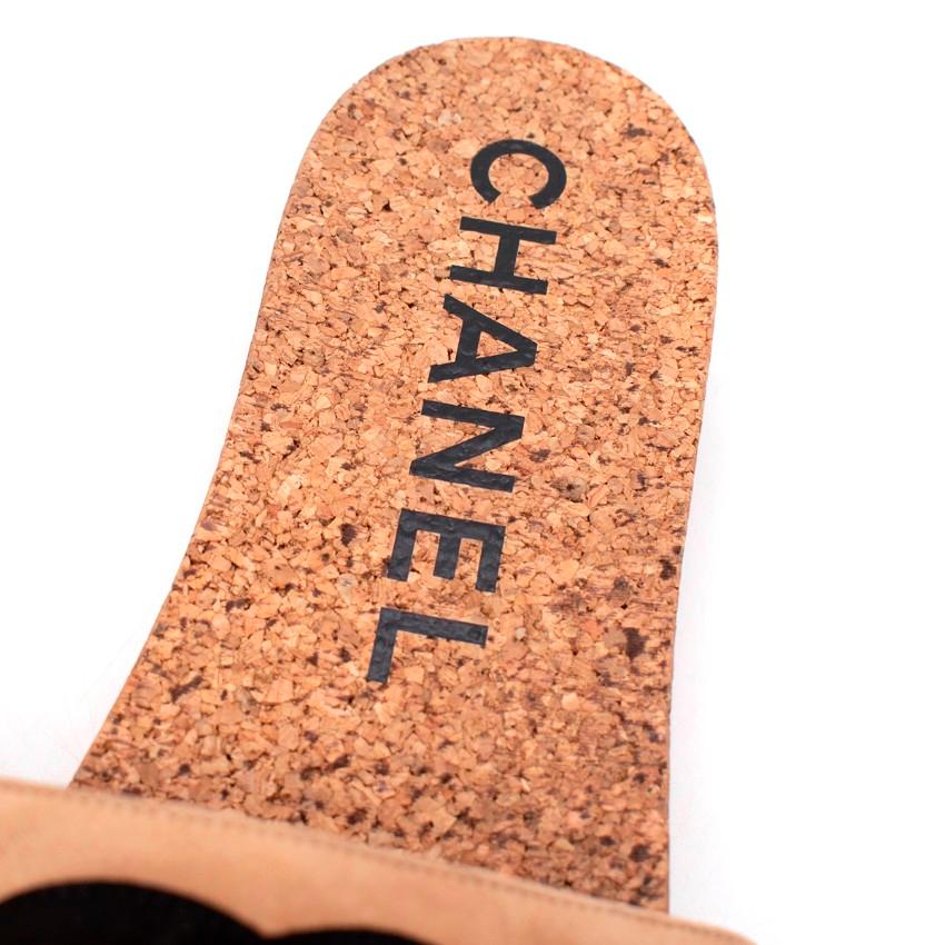 Chanel Beige & Black CC Suede Cork Slide Sandals In Excellent Condition In London, GB