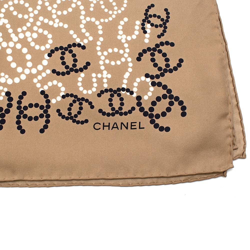 Chanel Beige, Black & Cream Silk Logo Scarf In Excellent Condition In London, GB