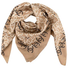 Chanel Beige, Black & Cream Silk Logo Scarf 