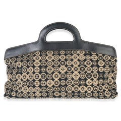 Chanel Beige Black Jersey Coco Mark Allover Handle Bag