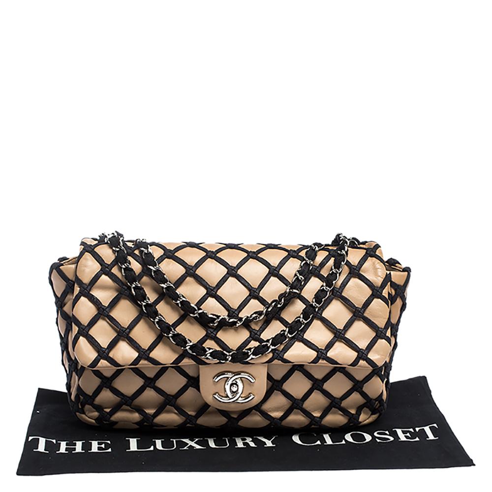 Chanel Beige/Black Leather Canebiers Jumbo Flap Bag 7