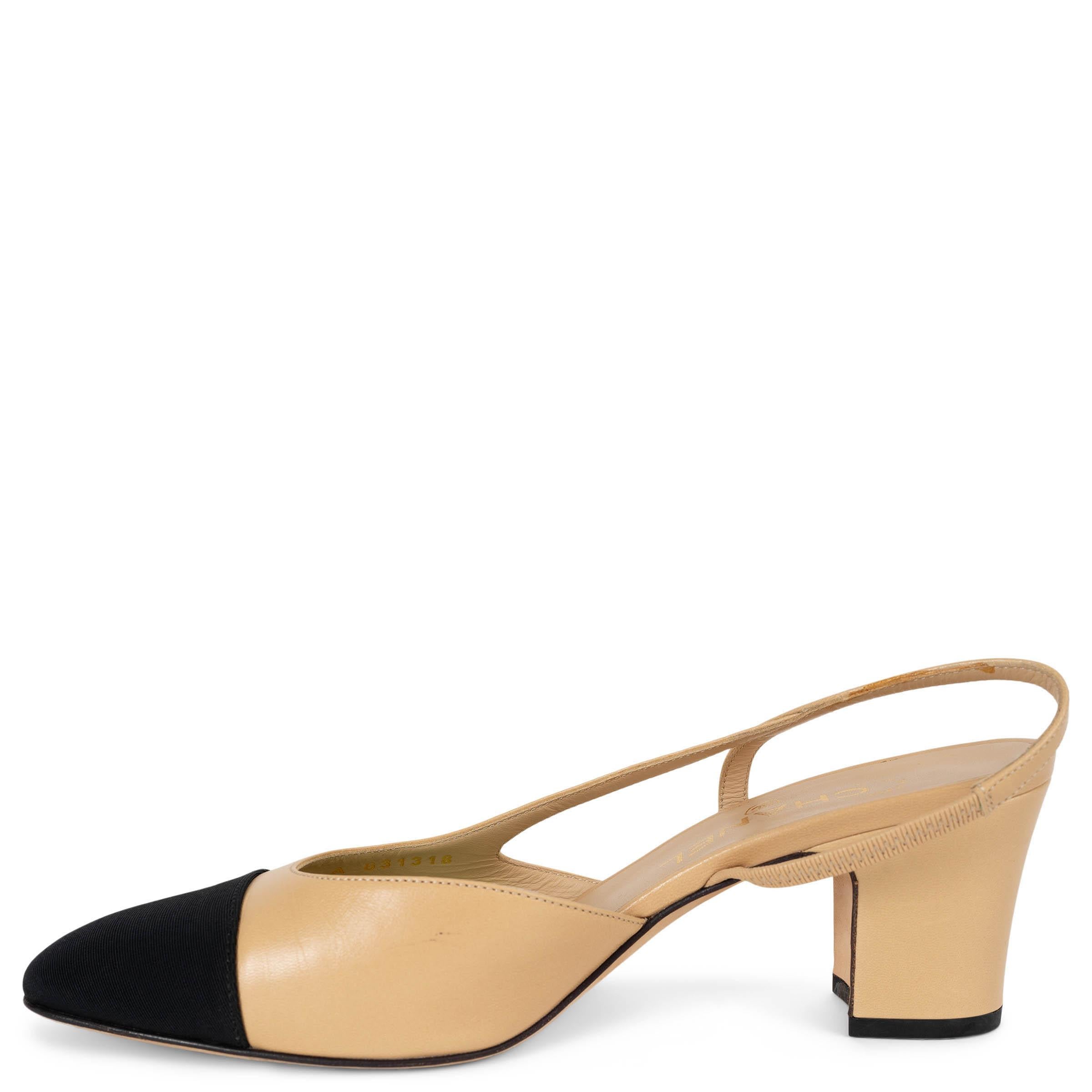 Beige CHANEL cuir beige et noir G31318 Escarpins escarpins 38,5 en vente