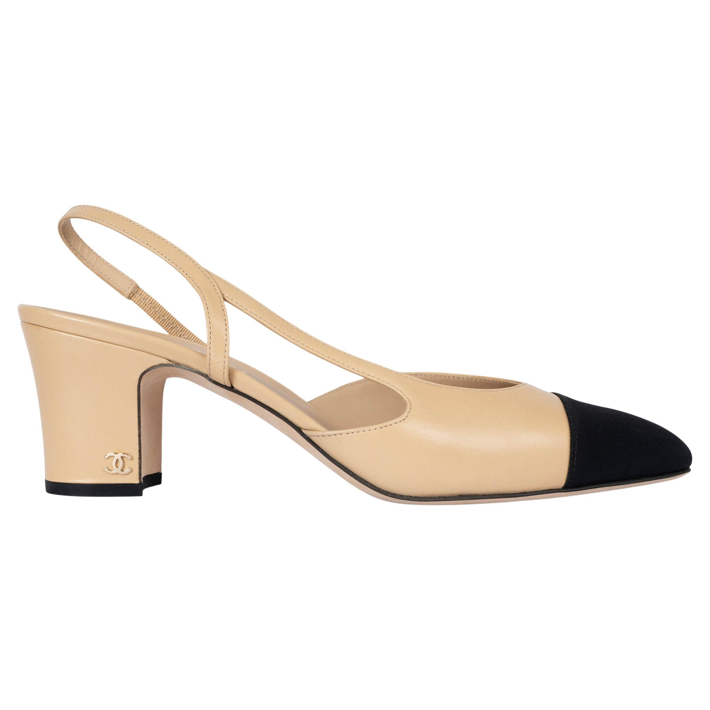 CHANEL cuir beige et noir G31318 Escarpins escarpins 38,5 en vente