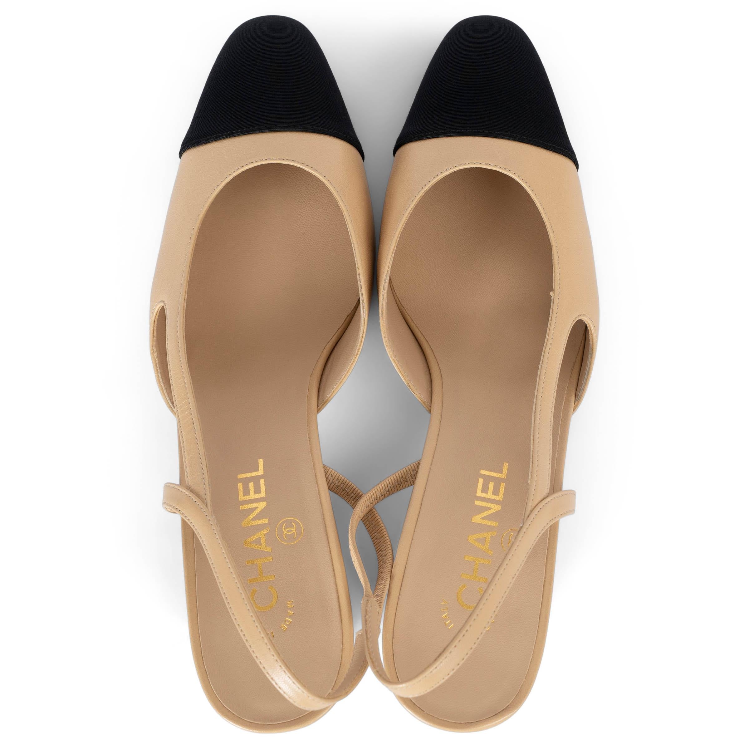 Donna Chanel beige e nero in pelle e grosgrain Scarpe Slingback 41.5
