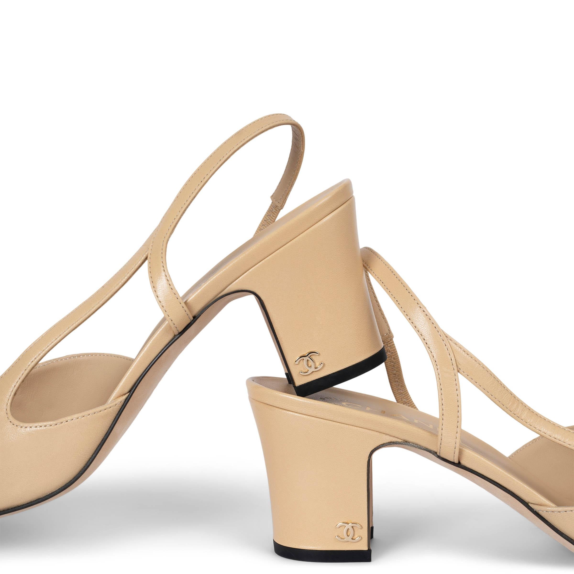 Chanel beige e nero in pelle e grosgrain Scarpe Slingback 41.5 1