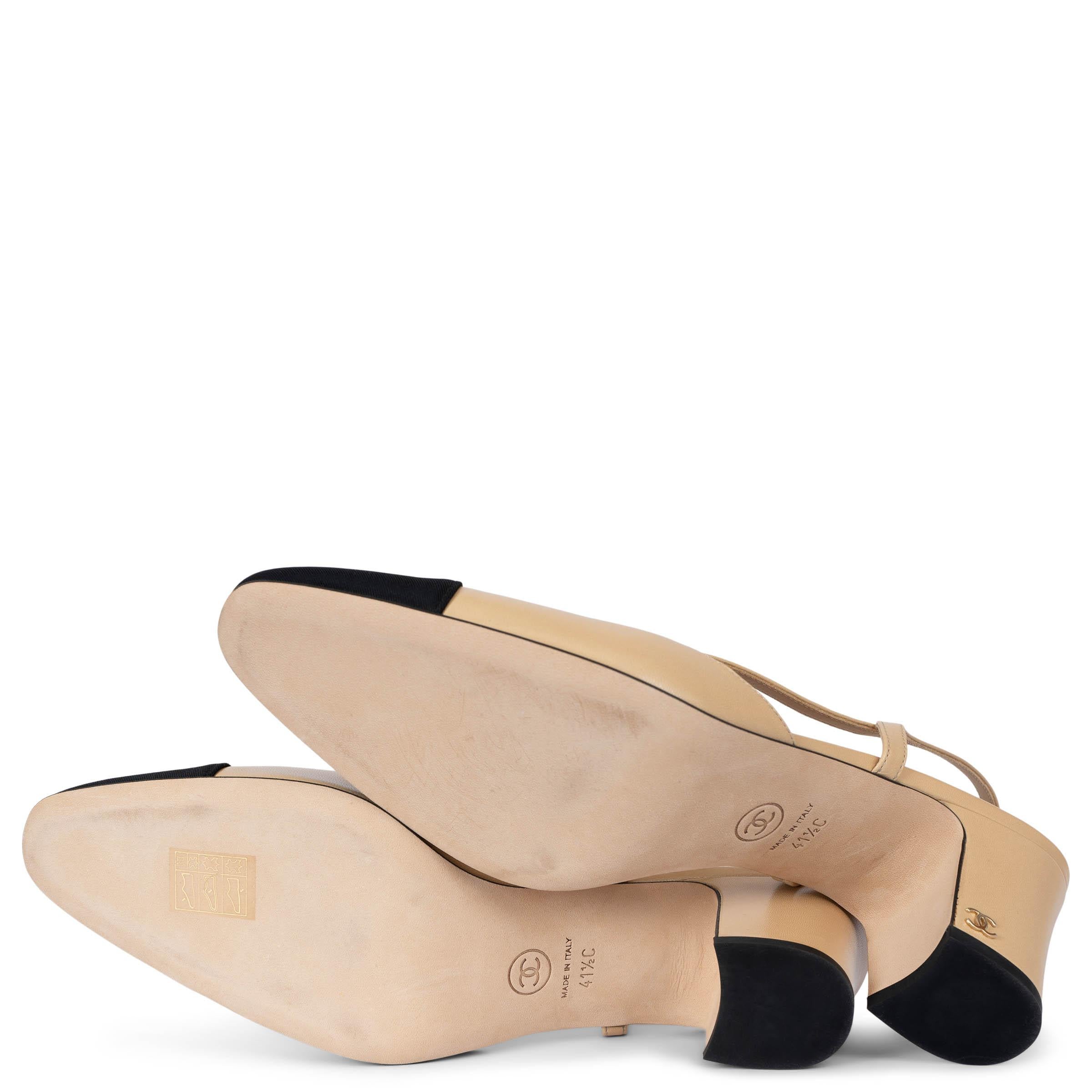 Chanel beige e nero in pelle e grosgrain Scarpe Slingback 41.5 3