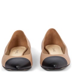 CHANEL beige & black leather Pointed Toe Ballet Flats Shoes 39