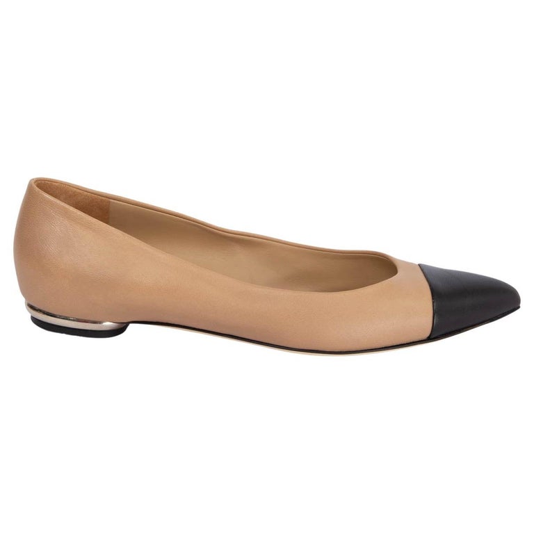 CHANEL beige and black leather Pointed Toe Ballet Flats Shoes 39 at 1stDibs