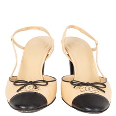 CHANEL beige & black leather Slingback Pumps Shoes 40