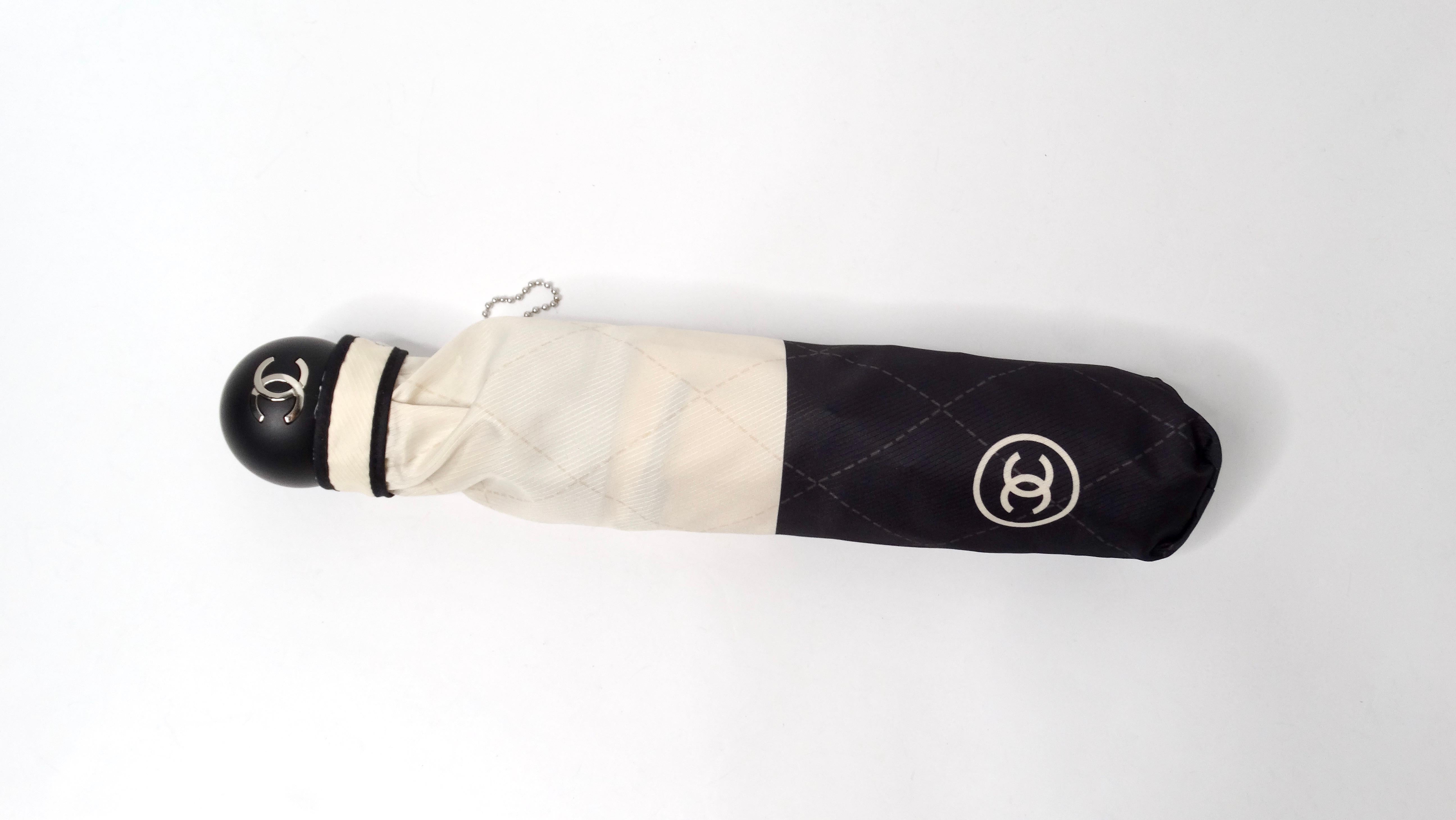 Women's Chanel Beige & Black Nylon Quilted Motif Umbrella With Zip Case