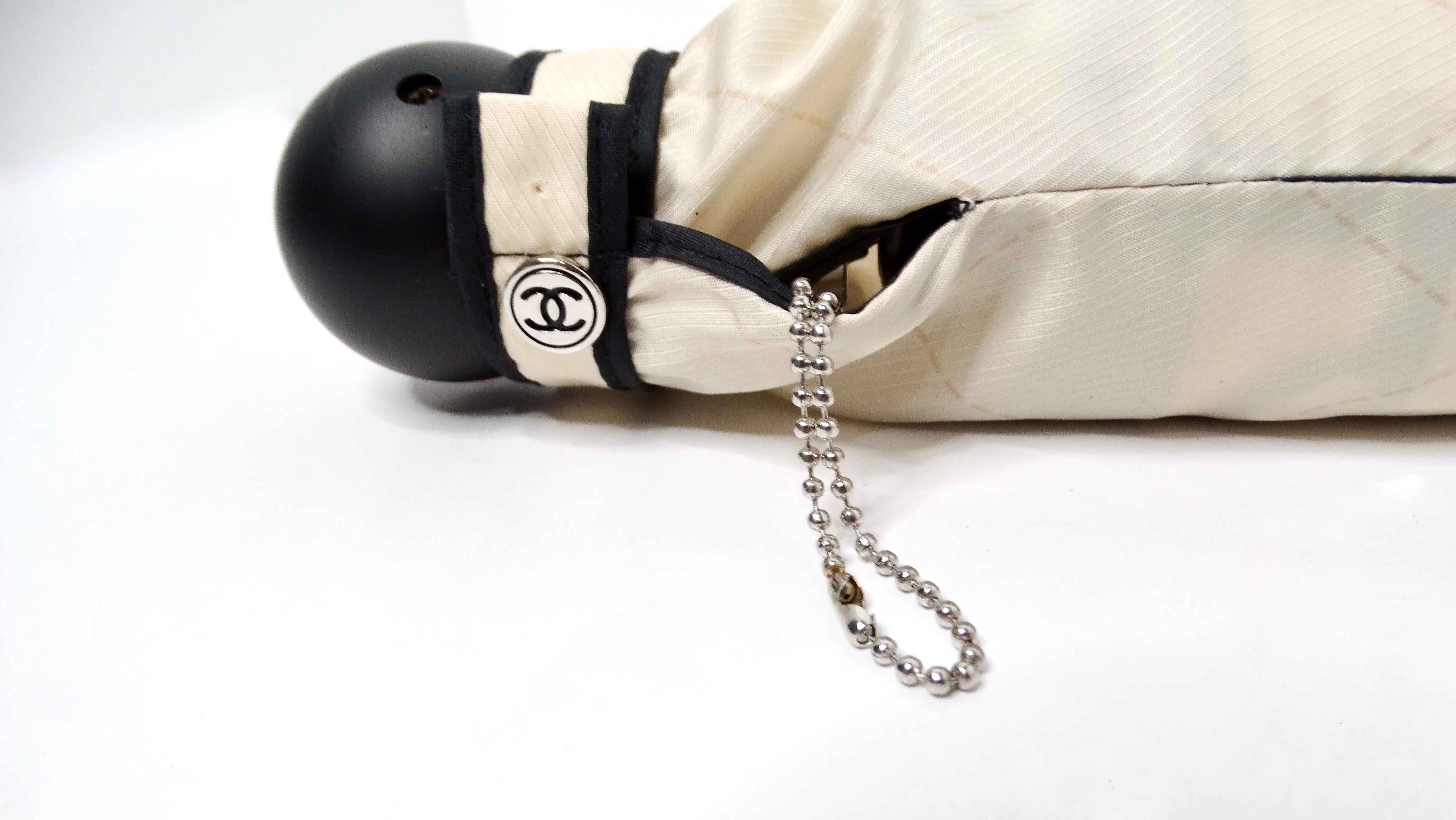 Chanel Beige & Black Nylon Quilted Motif Umbrella With Zip Case 1