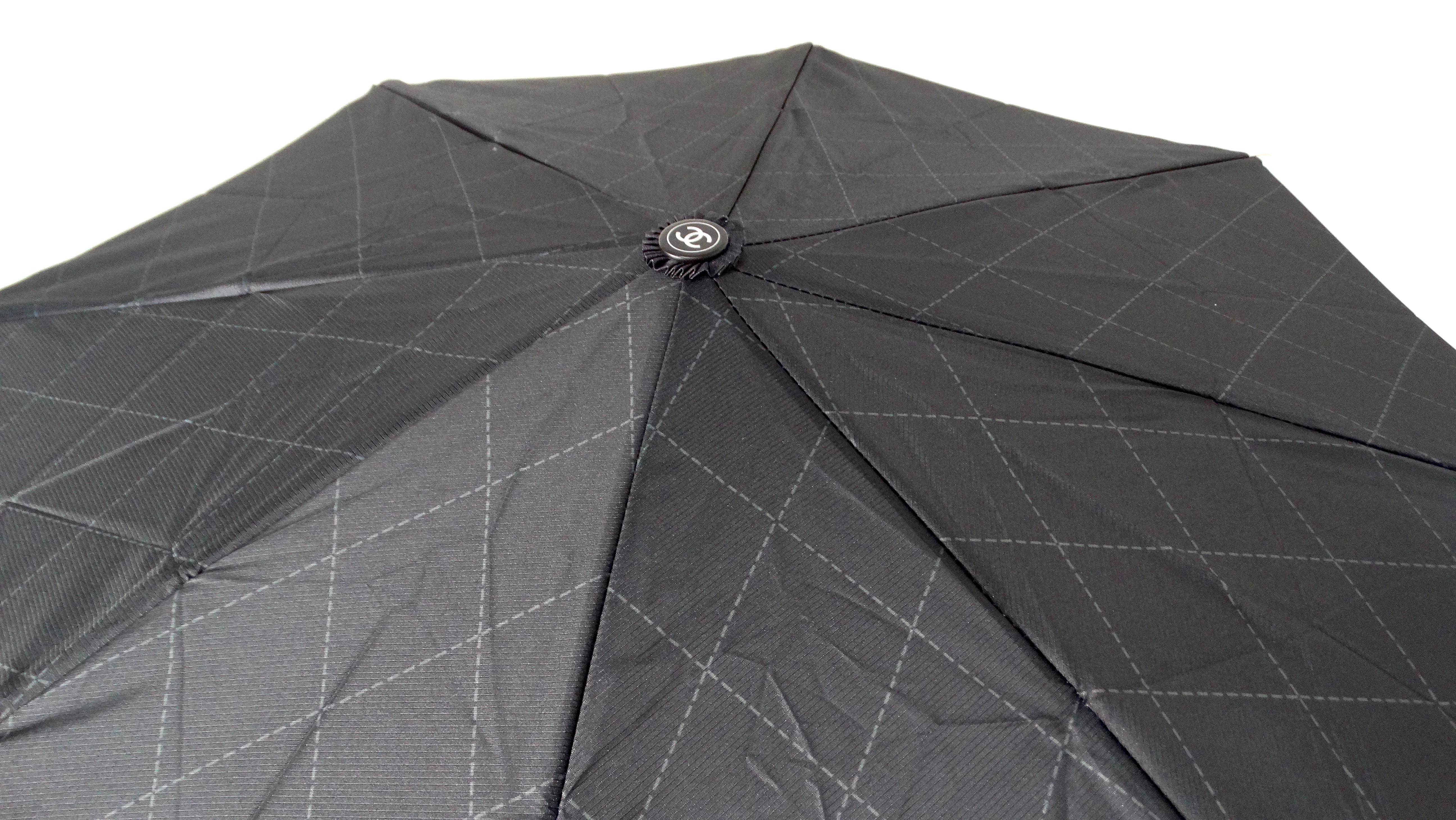 Chanel Beige & Black Nylon Quilted Motif Umbrella With Zip Case 2