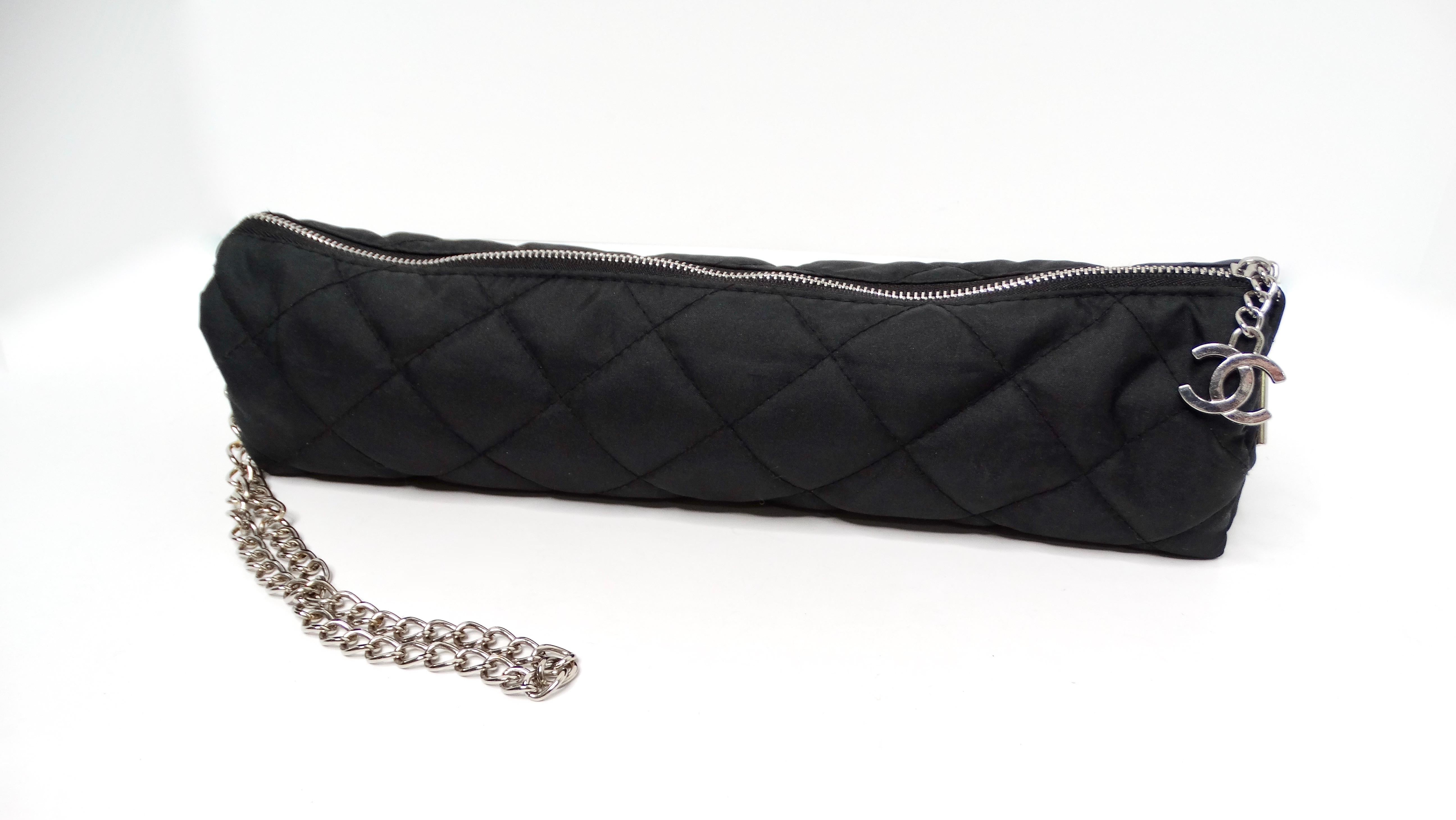 Chanel Beige & Black Nylon Quilted Motif Umbrella With Zip Case 3