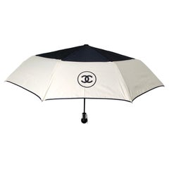Chanel Beige & Black Nylon Quilted Motif Umbrella With Zip Case