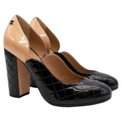 Chanel Beige & Black Patent Heeled Pumps