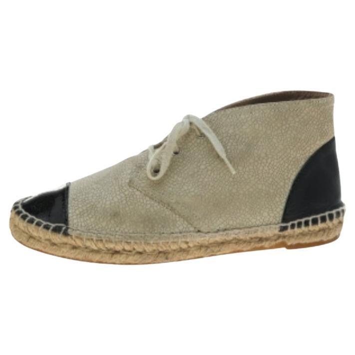 Chanel Beige/Black Patent & Leather Cap Toe Espadrille High Top Sneakers Size 39 For Sale