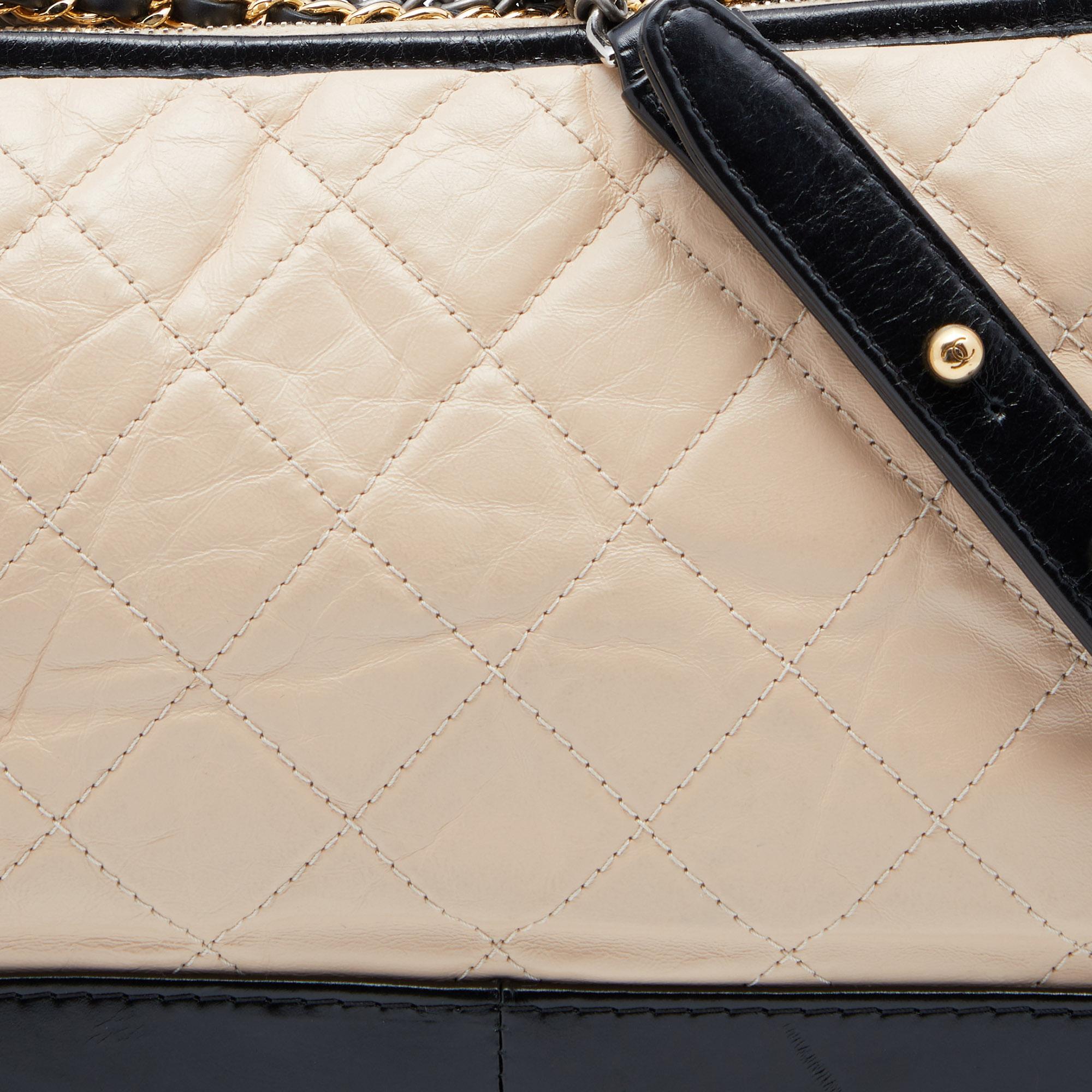 Chanel Beige/Black Quilted Aged Leather Medium Gabrielle Bag 4