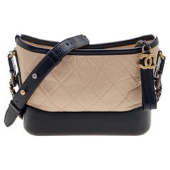 Used Chanel Beige/Black Quilted Aged Leather Small Gabrielle Bag