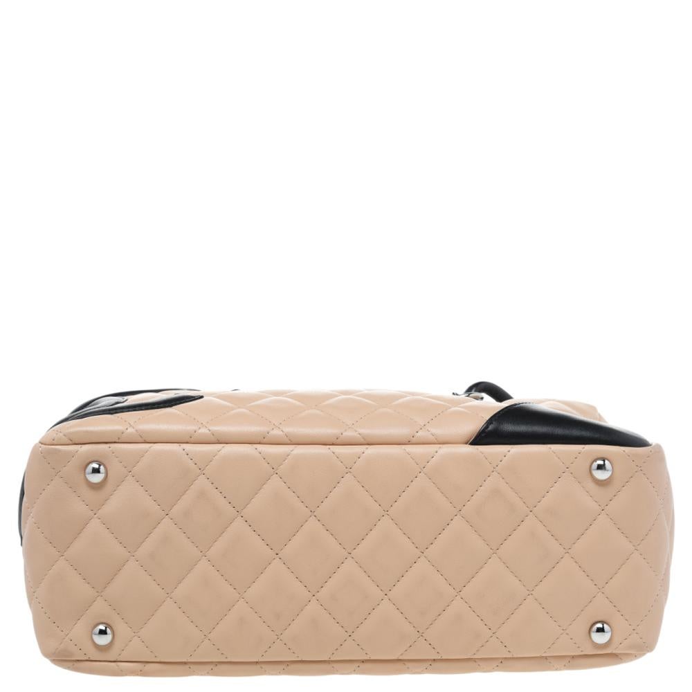 Women's Chanel Beige/Black Quilted Leather Cambon Ligne Bowler Bag