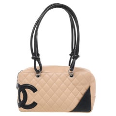 Chanel Beige/Black Quilted Leather Cambon Ligne Bowler Bag