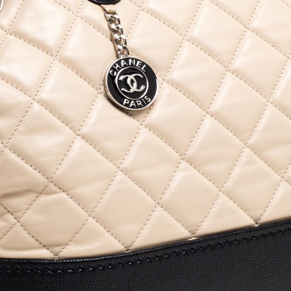 Chanel Beige/Black Quilted Leather Coco Drawstring Shopper Tote 1
