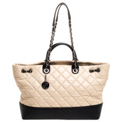 Chanel Beige/Black Quilted Leather Coco Drawstring Shopper Tote