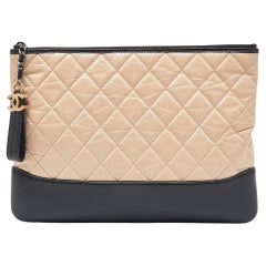 Chanel Beige/Black Quilted Calfskin Leather Gabrielle Clutch with Chain Bag  - Yoogi's Closet
