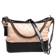 Chanel Beige/Black Quilted Leather Gabrielle Hobo
