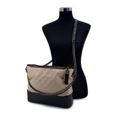 Chanel Beige Black Quilted Leather Gabrielle Large Shoulder Bag
