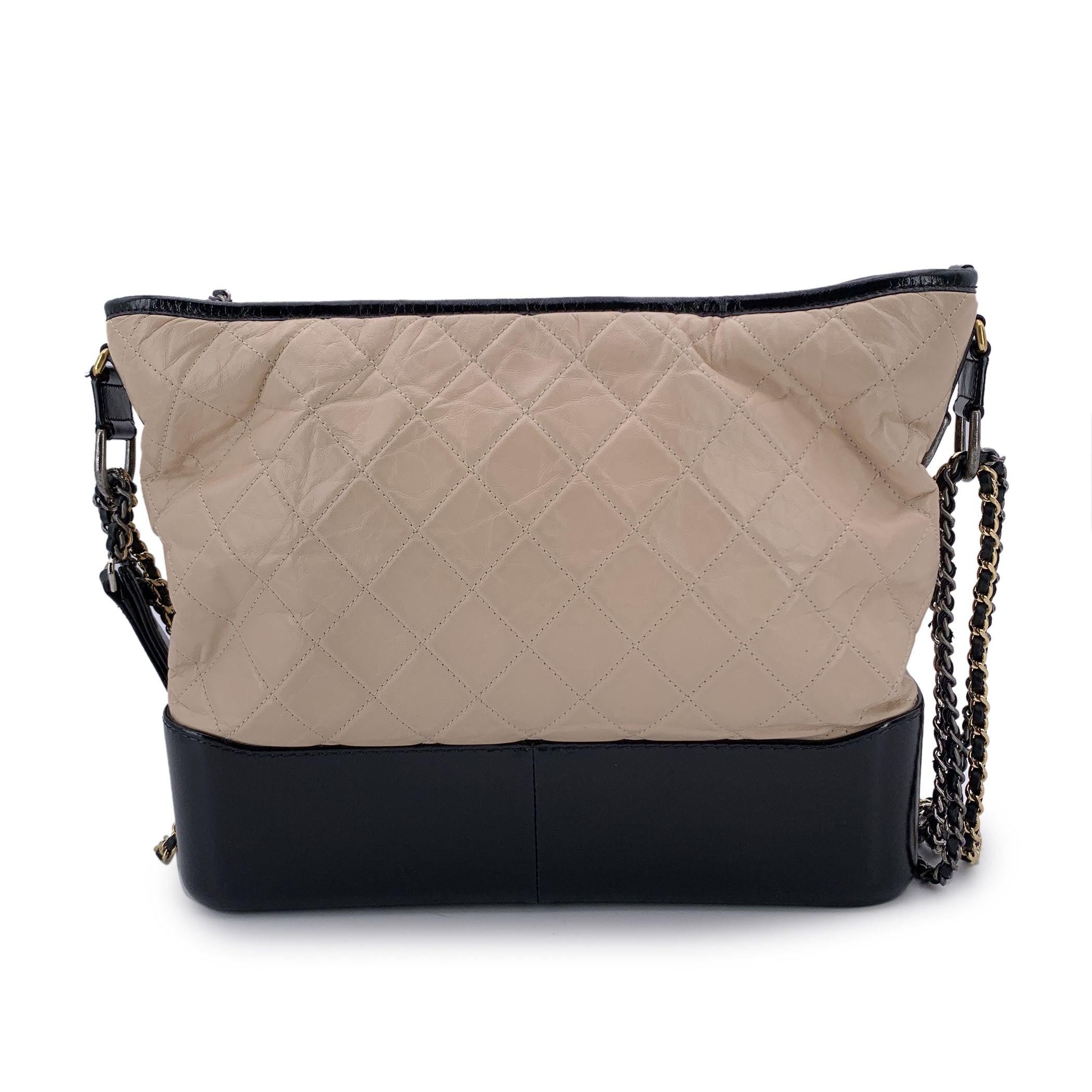 Chanel Beige Negro Acolchado Piel Gabrielle Bolso Grande Marrón en venta