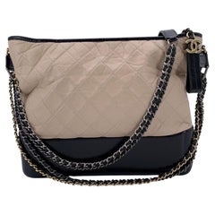 Chanel Beige Black Quilted Leather Gabrielle Large Shoulder Bag
