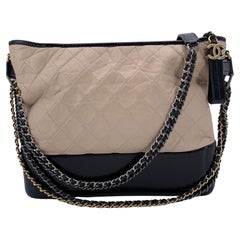 Chanel Beige Black Quilted Leather Gabrielle Large Shoulder Bag
