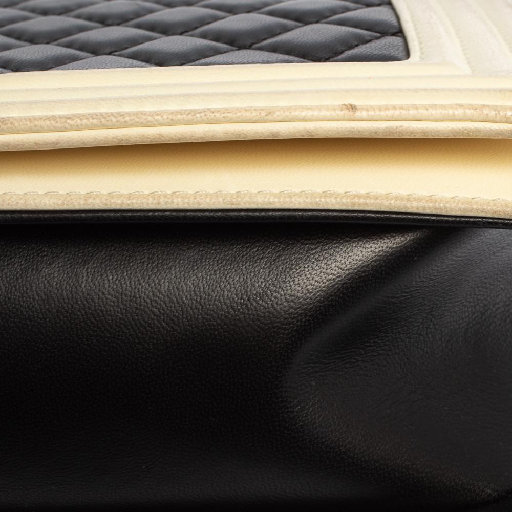 Chanel Beige/Black Quilted Leather Large Boy Flap Bag 7