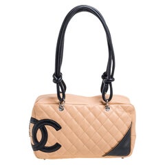 Chanel Beige/Black Quilted Leather Ligne Cambon Bag