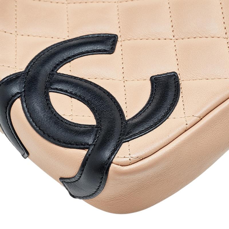 Chanel Beige/Black Quilted Leather Ligne Cambon Pochette 3
