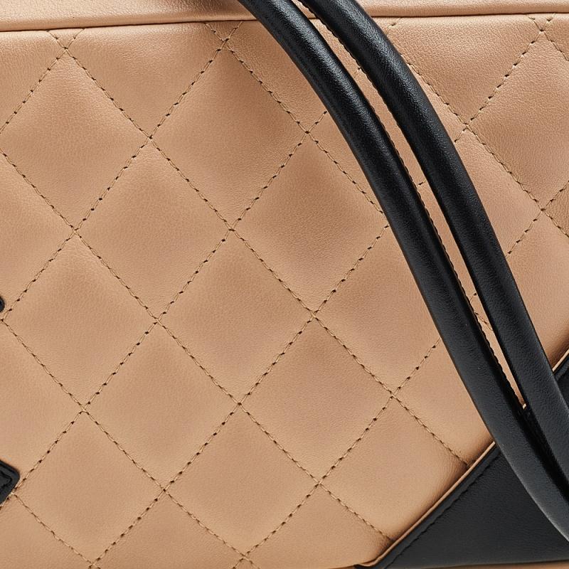 Chanel Beige/Black Quilted Leather Ligne Cambon Pochette 1