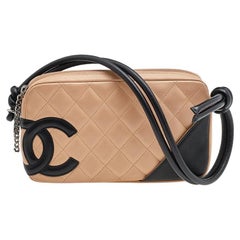 Chanel Beige/Black Quilted Leather Ligne Cambon Pochette