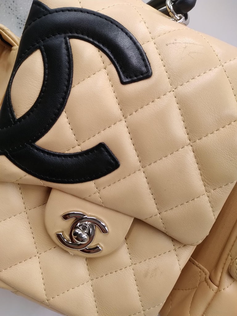 Chanel Cambon Handbag in Beige and Black Quilted Leather